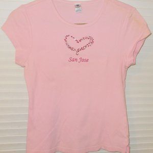 Vintage Jr. Ladies Toppy T Pink San Jose T-Shirt Cotton Knit M 3D Sequined Heart